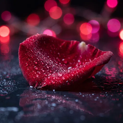 Red Rose Petal With Water Droplets