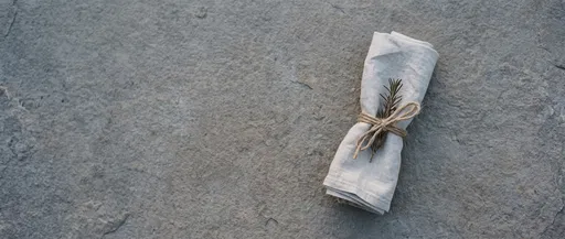 Linen Napkin With Rosemary On Stone