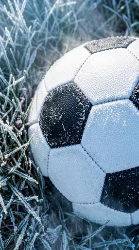 Frosty Soccer Ball in Frozen Grass