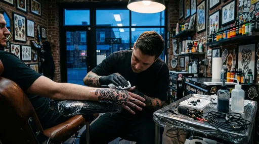Tattoo Artist Wiping New Hand Tattoo