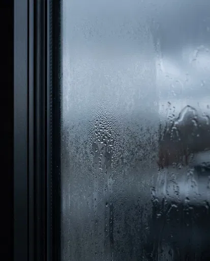Condensation on Black Framed Window Pane