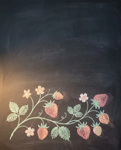 Pastel Chalk Strawberry Vine on Blackboard