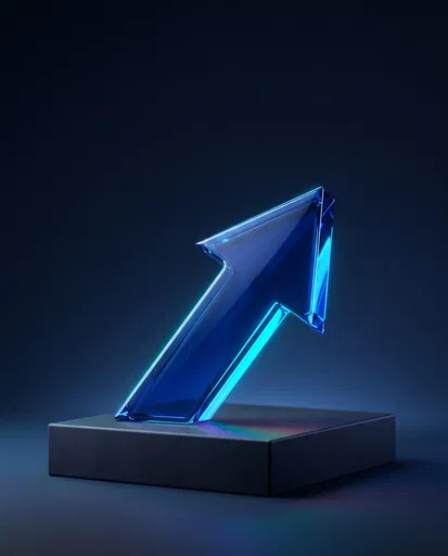 Translucent Blue Glass Arrow on Plinth
