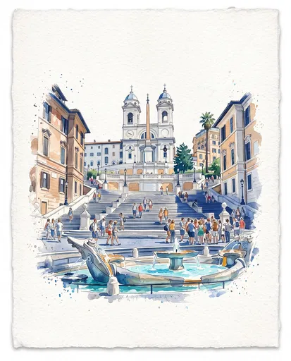 Watercolor Illustration of Spanish Steps Rome