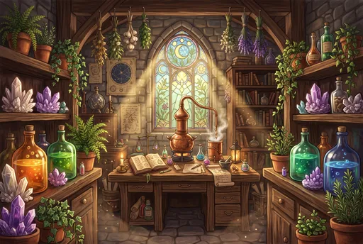 Cozy Alchemist Workshop Illustration