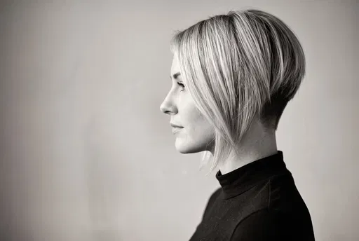 Monochrome Profile of Woman with Angled Bob