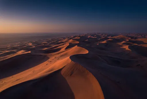 Aerial Desert Sand Dunes at Dusk