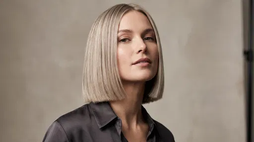 Woman With Ash Blonde Blunt Bob Haircut