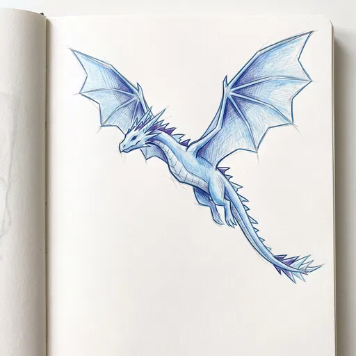 Blue Colored Pencil Ice Dragon Sketch