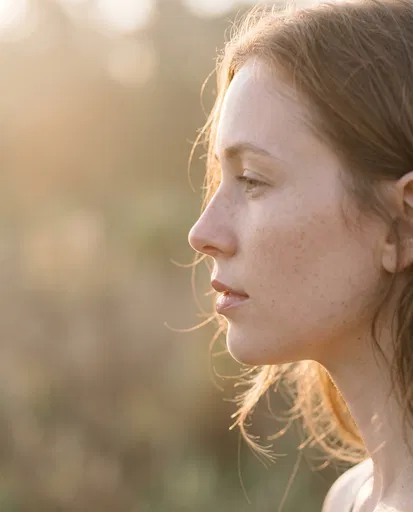 Woman Profile in Warm Backlit Sunlight