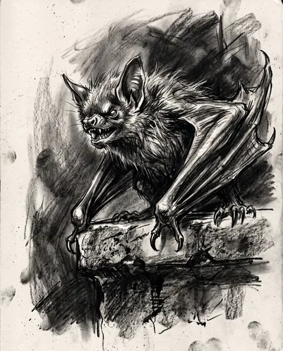 Charcoal Sketch of Fierce Gothic Bat