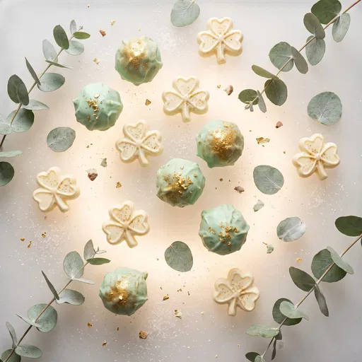Mint Truffles and White Chocolate Shamrocks Flat Lay