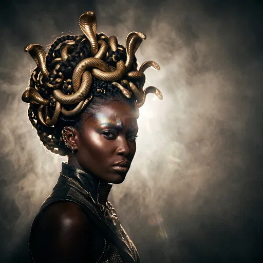 Dramatic Portrait of Woman as Golden Medusa