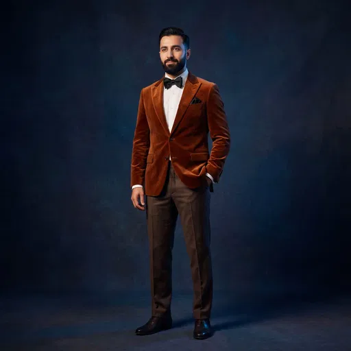 Man in Rust Velvet Dinner Jacket
