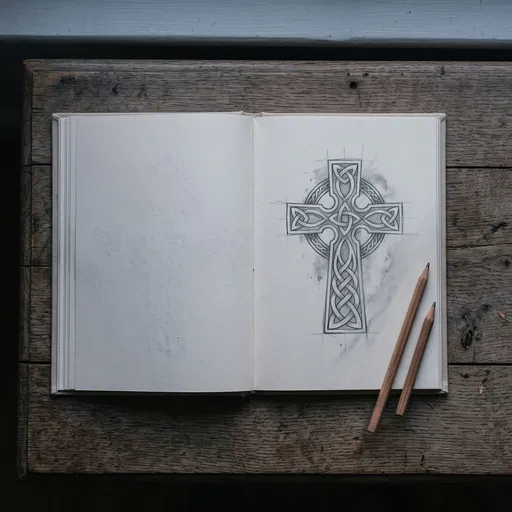 Celtic Cross Graphite Sketch in Open Notebook