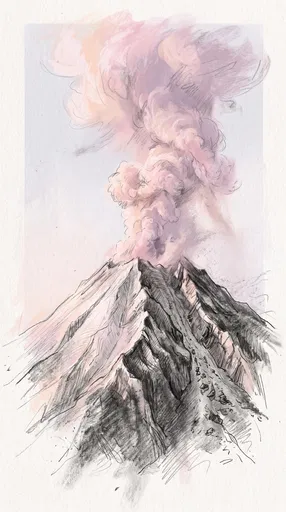 Pastel and Graphite Volcano Eruption Sketch