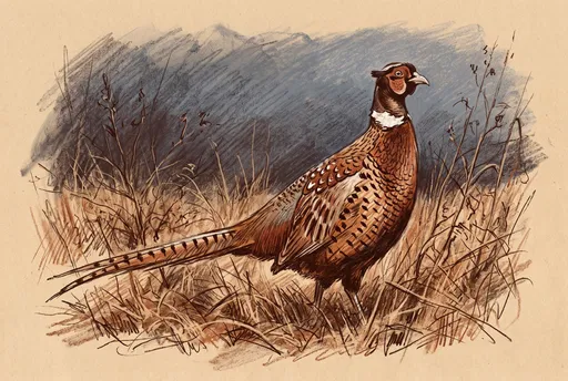 Conte Crayon Drawing of Ring-Necked Pheasant