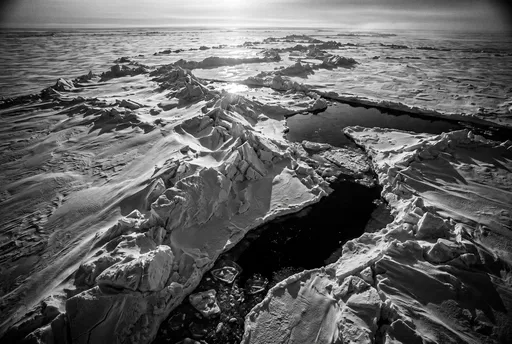 Monochrome Aerial View of Polar Sea Ice