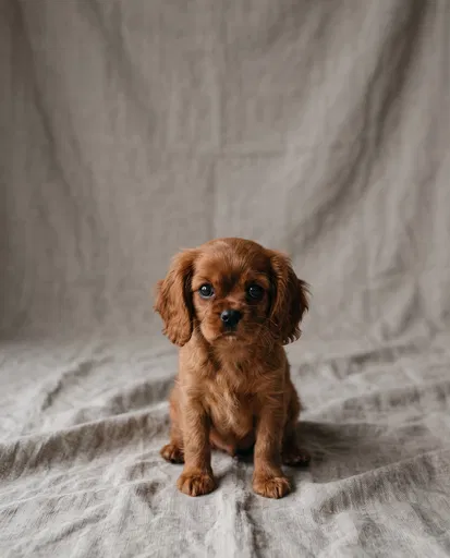 Ruby Cavalier Spaniel Puppy Studio Portrait