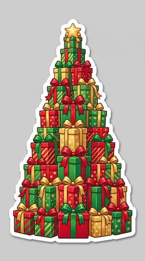 Stacked Christmas Gift Boxes Tree Sticker