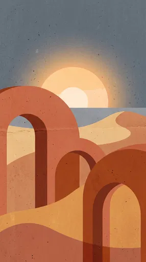 Minimalist Terracotta Arches and Desert Sunset