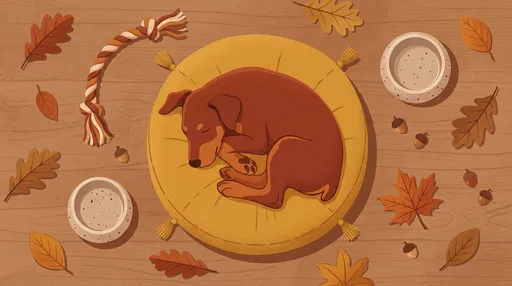 Sleeping Doberman Puppy Autumn Flat Lay Illustration