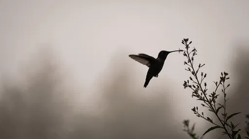 Hummingbird Silhouette Feeding on Wildflower
