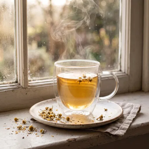 Steaming Chamomile Tea on Window Ledge