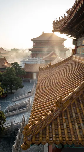 Chinese Imperial Palace Golden Roofs at Sunrise