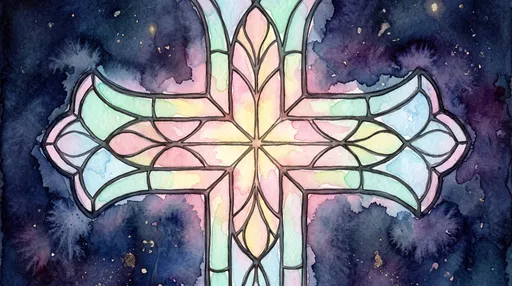 Pastel Stained Glass Cross Watercolor Illustration