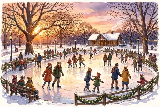 Watercolor Winter Park Ice Skating Rink