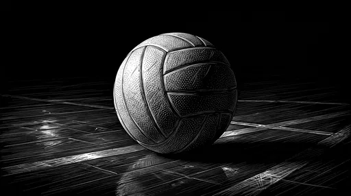Monochrome Scratchboard Illustration of a Volleyball