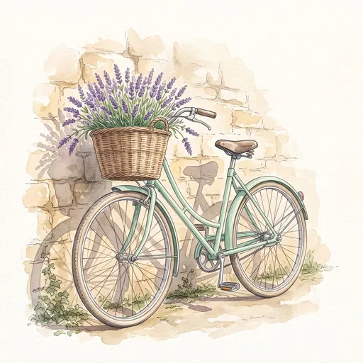 Watercolor Mint Bicycle With Lavender Basket