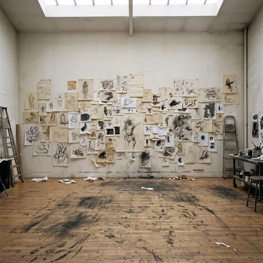Artist Studio Wall With Charcoal Sketches