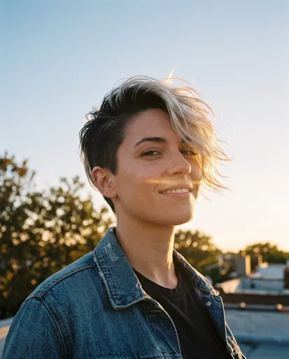 Woman With Blonde Pixie Undercut at Sunset