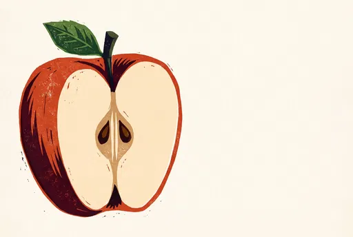 Retro Block Print Halved Red Apple