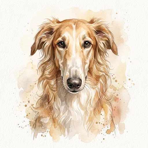 Watercolor Portrait of Gold and White Borzoi