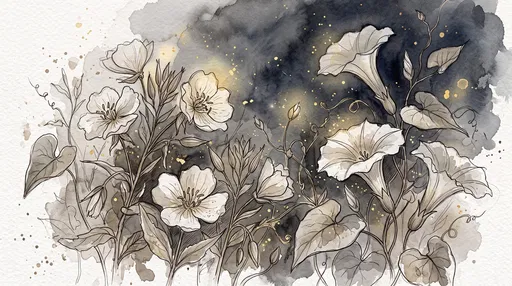 Watercolor Evening Primrose and Moonflower Illustration