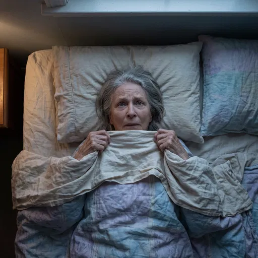 Anxious Elderly Woman Awake in Bed