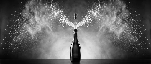 Monochrome Champagne Bottle Popping Cork