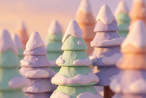 Pastel Clay Fir Trees in Golden Light