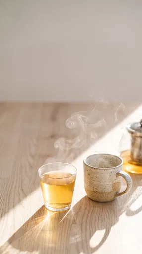 Steaming Herbal Tea and Ceramic Mug