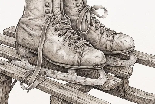 Vintage Ice Skates on Wooden Sled Illustration