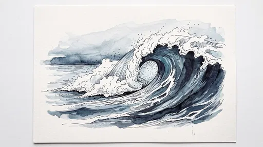 Ink and Wash Breaking Wave Illustration
