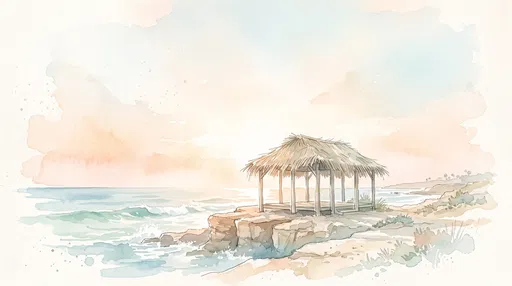 Watercolor Illustration of Coastal Surf Shack