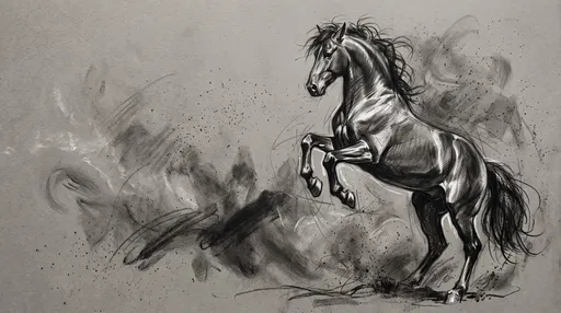 Charcoal Drawing of a Rearing Stallion
