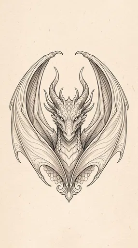 Symmetrical Dragon Emblem Line Art