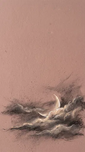 Pastel Crescent Moon Drawing on Rose Paper