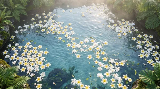 Plumeria Flowers Floating in Tropical Pool