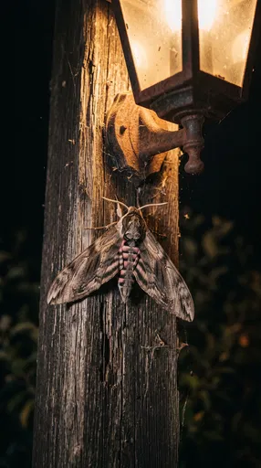 Hawk Moth Beneath Vintage Outdoor Lantern